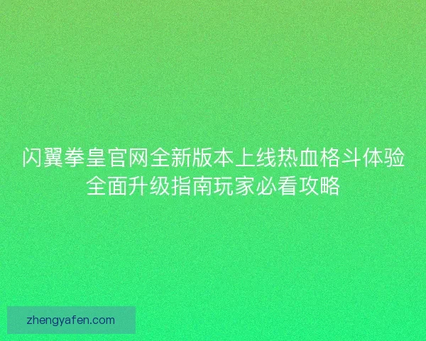 闪翼拳皇官网全新版本上线热血格斗体验全面升级指南玩家必看攻略