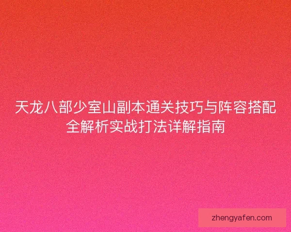 天龙八部少室山副本通关技巧与阵容搭配全解析实战打法详解指南