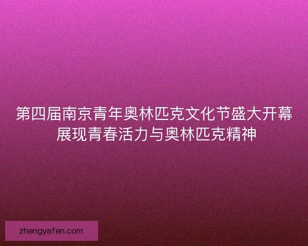 第四届南京青年奥林匹克文化节盛大开幕 展现青春活力与奥林匹克精神